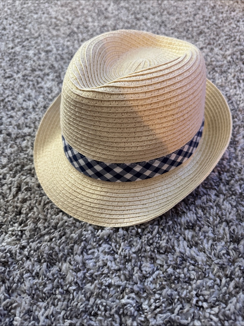 Carter's Cream Straw Fedora with Navy Check Band